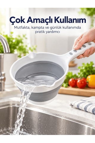 Beylini Beylini Katlanabilir Akordeon Koçero Çamaşır Sebze Bebek Yıkama Kamp Katlanır Maşraba Beyaz