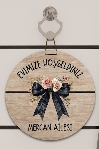 Dijital Baskı Açık Ahşap, Kurdele Desenli, Kişiye Özel Kapı Süsü, Duvar Süsü