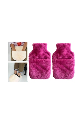 Sıcak Su Torbası 2 Adet,cepli Pembe Peluş Termofor 32,5x17,5cm 1500 Ml Çok Renkli
