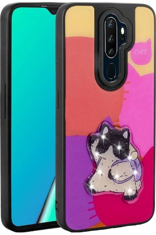 Oppo A5 2020 Kılıf Parlayan Kabartmalı İkonik Figürlü Zore Amas Silikon Kapak Mor