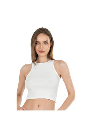 Kompedan Kadın Pamuklu Crop Fitilli Örme Atlet 26814-ekru Ekru