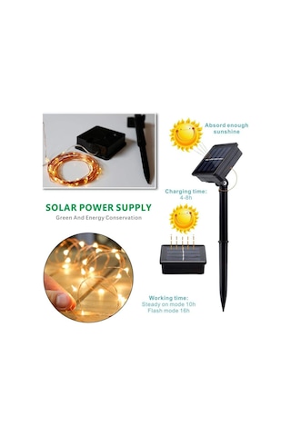 Schulzz Solar Güneş 12 Metre 100 Led Enerjili Dış Bahçe Aydınlatma Su Geçirmez Led