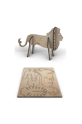 Ahşap Maket Hayvanlar Çocuklar Boyanabilir - Aslan Boya Setli