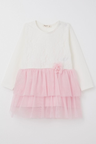 Breeze Kız Bebek Uzun Kollu Elbise Dantelli Tüllü Fiyonk Aksesuarlı 9 Ay-3 Yaş, Beyaz Beyaz