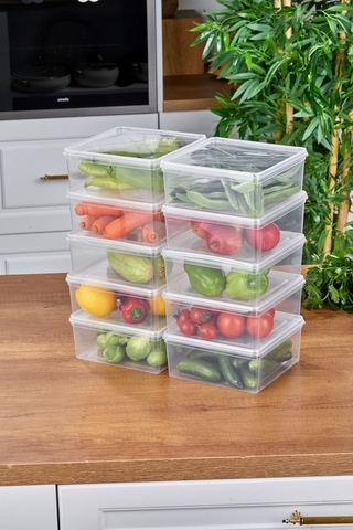 10'lu Buzdolabı Organizer Kendinden Kapaklı Mikrodalga Ve Difrize Uygun 2500 Ml Kare Saklama Kabı Şeffaf