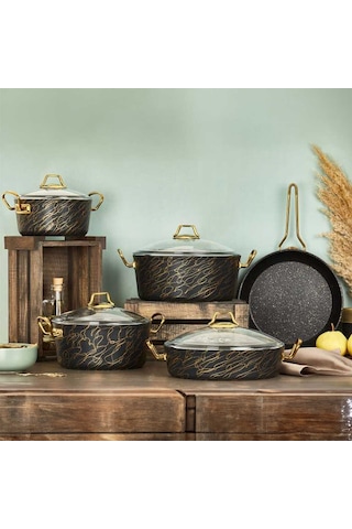 Oms Avangard 9 Parça Granit Tencere Takımı Bakır