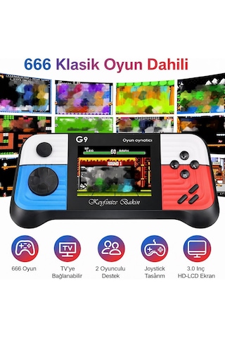 G9 Taşınabilir Oyun Konsolu 666 Oyun Dahili Tv Bağlantılı Çift Kontrolcülü Hd Ekranlı