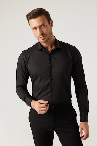Twn Slim Fit Siyah Düz Gömlek 5ee02ee44288m 001