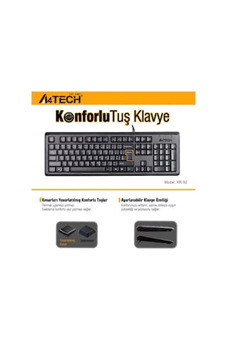 A4 Tech Kr-92, Siyah, Usb Kablolu, Türkçe Q, Multimedya, Klavye