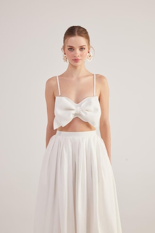 Holly Lolly Kurdele Görünümlü Crop Jazmin Bluz Beyaz