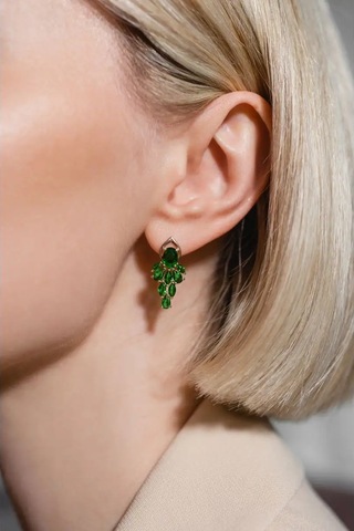 Lamponi 925 Ayar Gümüş Erimiş Zümrüt Taşlı Gece Küpeleri 113500379 Altın