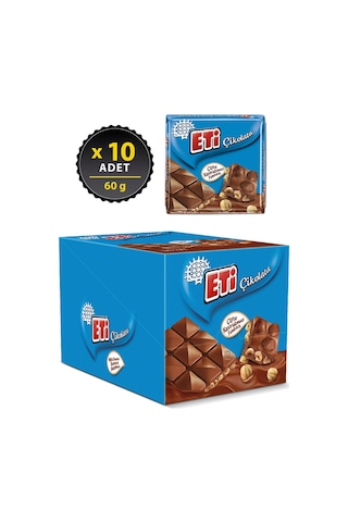 Eti Çifte Kavrulmuş Fındıklı Sütlü Kare Çikolata 10 x 60 G