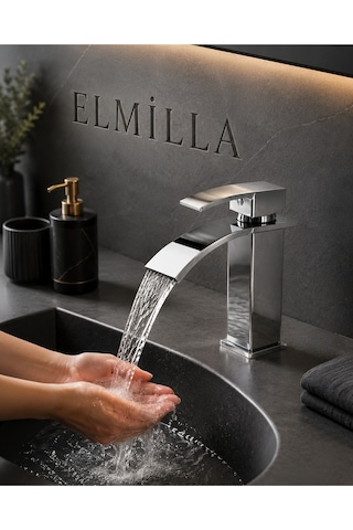 Lüx Premium Krom Şelale Lavabo Bataryası Çift Su Girişli Modern Tasarım Batarya