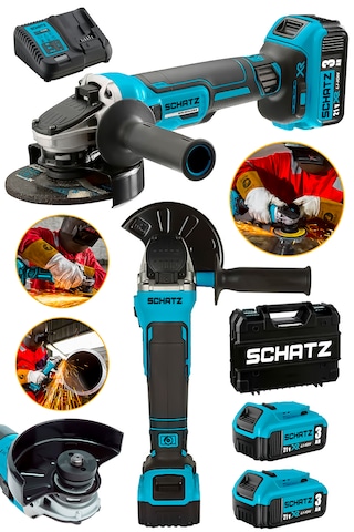 Schatz Brushless Motor 21v 3.0 Ah Çift Akülü Spiral Taşlama Makinesi Devir Ayarlı Şarjlı Taşlama 125mm Mavi