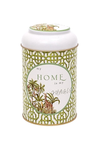 Forrest Green Home Desenli Yuvarlak Metal Kutu, 10.5 X 15 Cm, 1.1 Lt