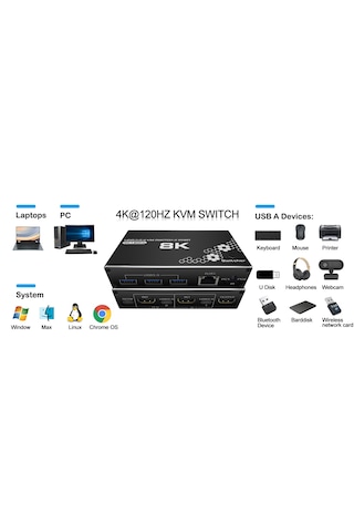 4669 Kumandalı Usb 3.0 4k Hdmi Kvm Switch 2 Port Rj45 Ethernet Pc
