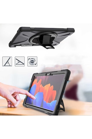 Galaxy Tab S8 Plus X800 Uyumlu Tam Koruma Defender Askılı 360 Dönebilir Standlı Zırh Tablet Kılıfı Korumalı Kapak