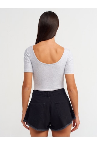 Dilvin Kısa Kollu Bodysuit Gri Melanj
