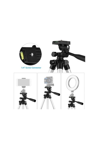 Mini Masaüstü Tripod Standı Alüminyum Alaşımlı 1/4 İnç Vida 21cm-65cm Akıllı Telefon Canlı Yayını İçin Ayarlanabilir Yükseklik Kompakt Led Video Işığı Dijital Kamera Gümüş