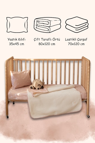 Esti Baby Bebek & Çocuk Uyku Seti 3'lü Pike Takımı 70x120 CM Lastikli Çarşaf - Örtü - Yastık Kılıfı