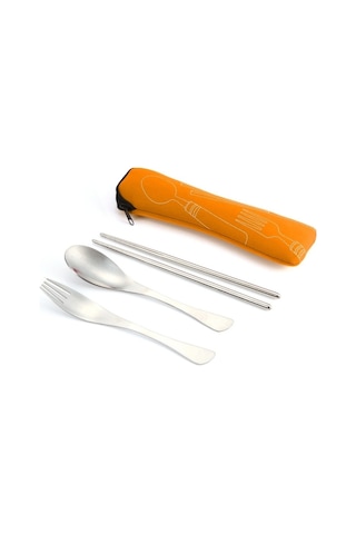 Sones Üç Parçalı Dış Mekan Çatal Bıçak Takımı Turuncu Çok Renkli