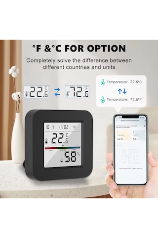 Akıllı Tuya Kumanda 3 İn 1 Isı ve Nem Göstergeli Ekranlı