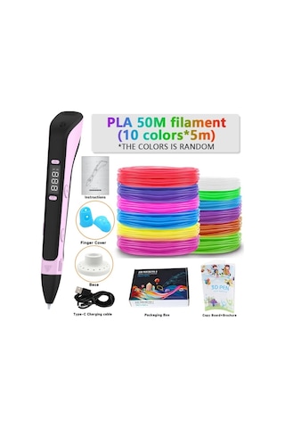 Xuweiwei Pembe 3d Yazıcı Çizim Kalemi Seti 5x10m Dıy Çizim Baskı Aleti Pla Dolumlar Eskiz Defteri Taban Lcd Ekranlı Çok Modlu El Sanatları Aleti