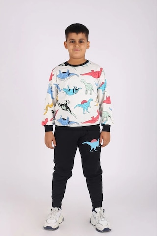 Fyk Kids Erkek Çocuk Yuvarlak Yaka Dinazor Baskılı Alt-üst Pijama Takımı Çok Renkli