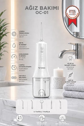 Dijital Ekranlı Şarjlı Ağız Duşu 4 Modlu Taşınabilir Ağız Bakım Cihazı Oc01 Beyaz