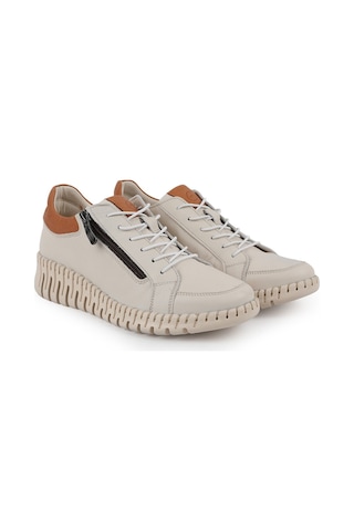 Mamma Mia Kadın Günlük Ayakkabı Hakiki Deri Kalın Dişli Taban Yandan Fermuarlı Bağcıklı Sneaker 26y-7755 Krem-taba