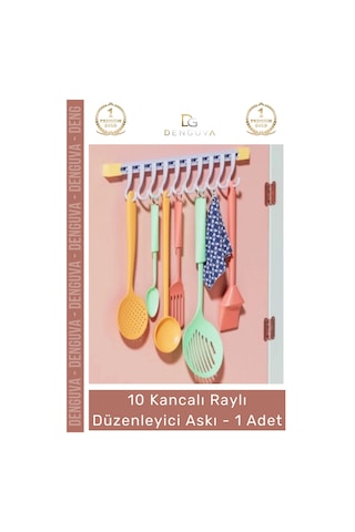 Askı Dolap İçi Pratik Askılık Organizer 10 Kancalı Raylı Mutfak Banyo Düzenleyici Askı Çok Renkli