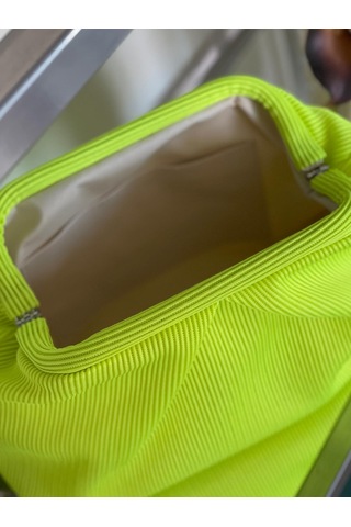 Neon Sarı, Piliseli Çizgi Detaylı El Çantası Sarı