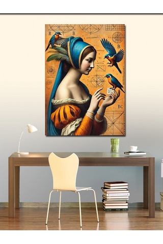 Kanvas Tablo Mavi Kuş Ve Kadın 50cmx70cm
