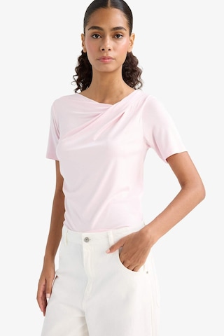Defacto Slim Fit Dar Kesim Kayık Yaka Kısa Kollu Tişört F8008ax25aupn648 Pembe