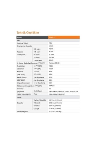 Unıtech Bakımsız Kuru 12v/4,5a Akü