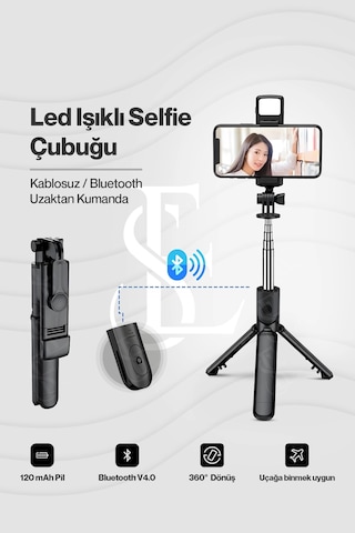 Led Işıklı Selfie Çubuğu Bluetooth Kumandalı Kablosuz Tripot Selfie Monopod Selfie Stick Siyah Bayi Depom