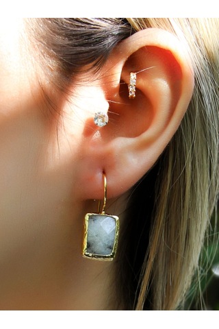 Doğal Taş Aytaşı Doğal Taşlı Gold Kaplama Kadın Küpe Euku3ayg Beyaz