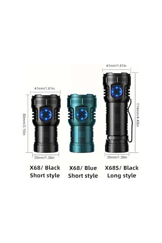 Xuweiwei Alonefire X68s Siyah 8x Led 6500k Xpg Yüksek Güç El Feneri Usb Şarj Taşınabilir Manyetik Kırmızı Uyarı 26650 Pil Açık Hava Yürüyüş Lambası Siyah