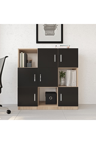 Robin Home Verona G Ofis Klasör Dolabı Kitaplık Meşe-Siyah Meşe