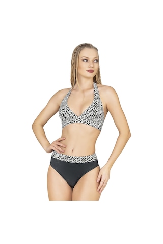 Endeep Kadın Zigzag Desenli Toparlayıcı Bikini Takımı Siyah-beyaz Siyah - Beyaz
