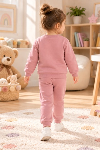 Tucankids Kız Çocuk Ayıcık Nakışlı 2 İplik Kompak Eşofman Takımı 1-4 Yaş Gül Kurusu