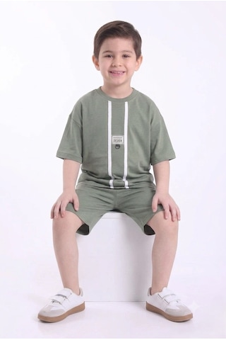 Mnk Baby & Kids Erkek Çocuk Baskılı Oversize Kısa Kollu Şortlu 2li Takım M00843 Yeşil