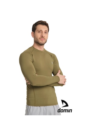 Hnc Sport Erkek Uzun Kol Haki Rahat Fit Compression Spor Body Tshirt