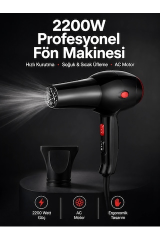 Zenvia Tüm Saç Tiplerine Uygun, İki Kademeli Hız Ayarlı Fön Makinesi Znv2026 52543553