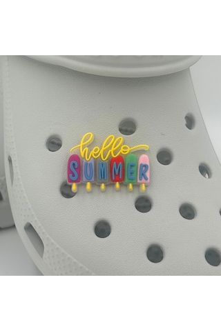 Crocs Terlik Süsü Ve Aksesuarı , Çanta Süsü Jibbitz 3d Hello Summer 02 Logo Aksesuar Mor-mavi-yeşil-pembe-şeffaf-hardal