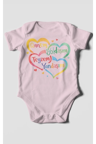 Morivokids Annem Yoldaşım Teyzem Yandaşım Kısa Kollu Bebek Body Bebe Pembe