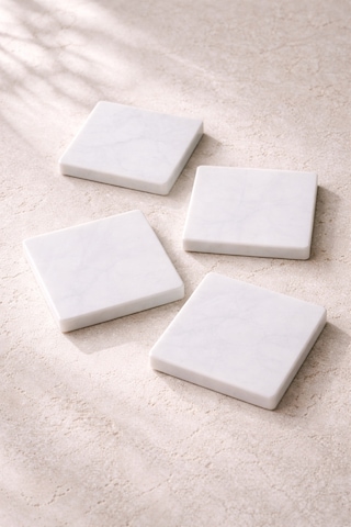 Mermer Bardak Altlığı 4'lü Set 10x10 Cm Beyaz Mermer Kahve Çay Su Bardağı Altlığı 1.3 Cm Kalınlık Diğer