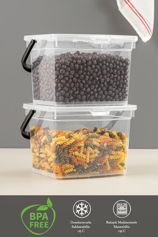 2 Parça Deterjan , Un Ve Bakliyat Saklama Kabı-erzak Saklama Kutusu Şeffaf 2 X 4 Lt Şeffaf