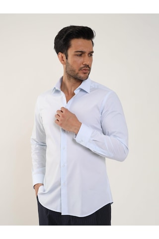 Dufy Açık Mavi Erkek Slim Fit Düz Klasik Yaka Uzun Kol Gömlek - 88354 Açik Mavi