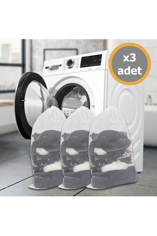 3 Adet Lüx Perde Ve Çamaşır Yıkama Filesi Ipli 60x80 Cm Battal Boy Beyaz